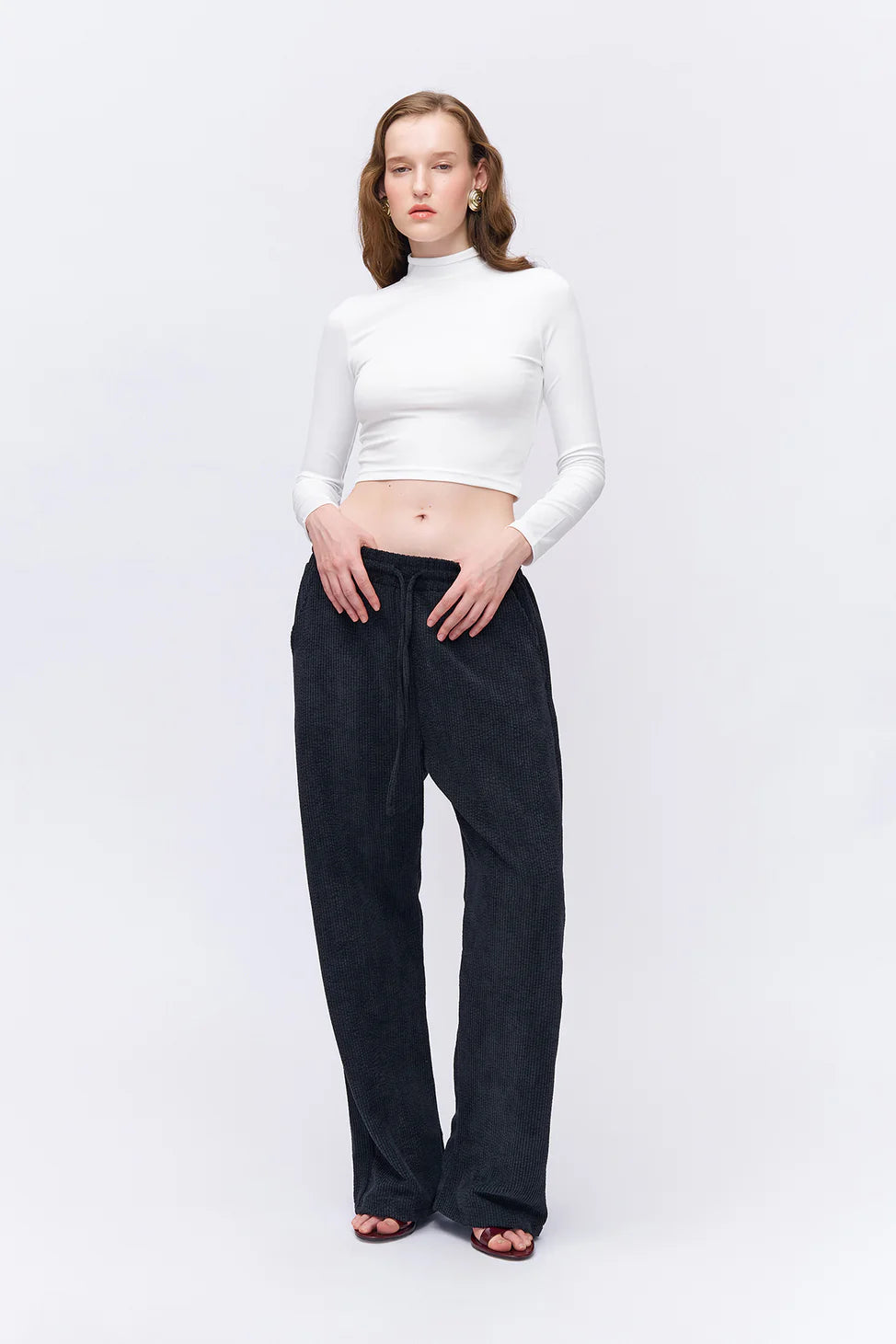 Elastic Waist Velvet Trousers Anthracite