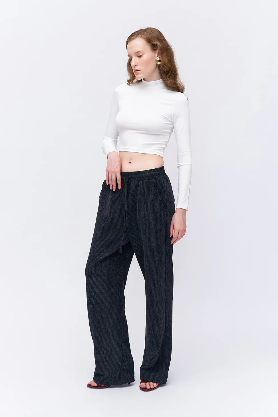 Elastic Waist Velvet Trousers Anthracite