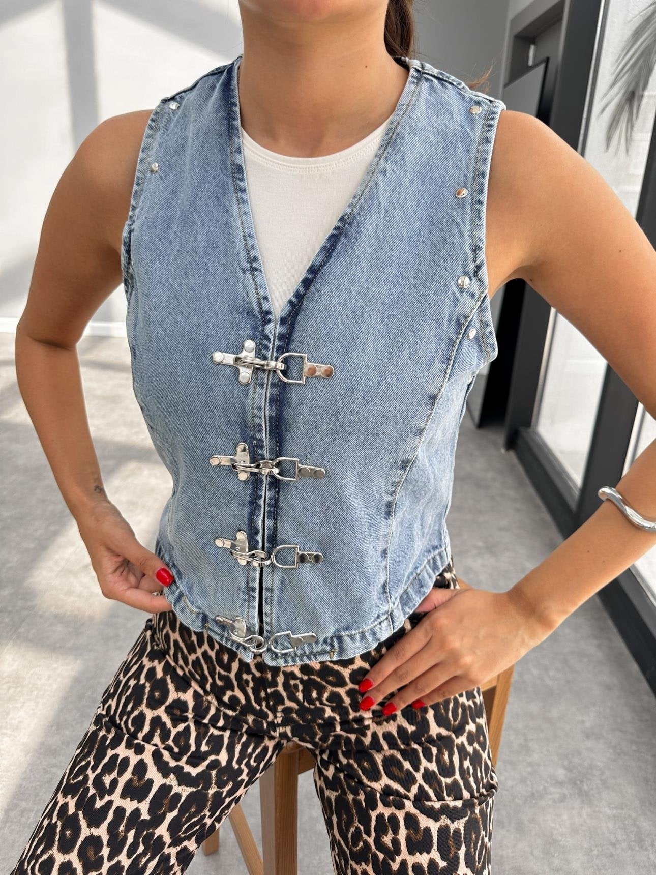 Hooked Blazer Crop Denim Vest