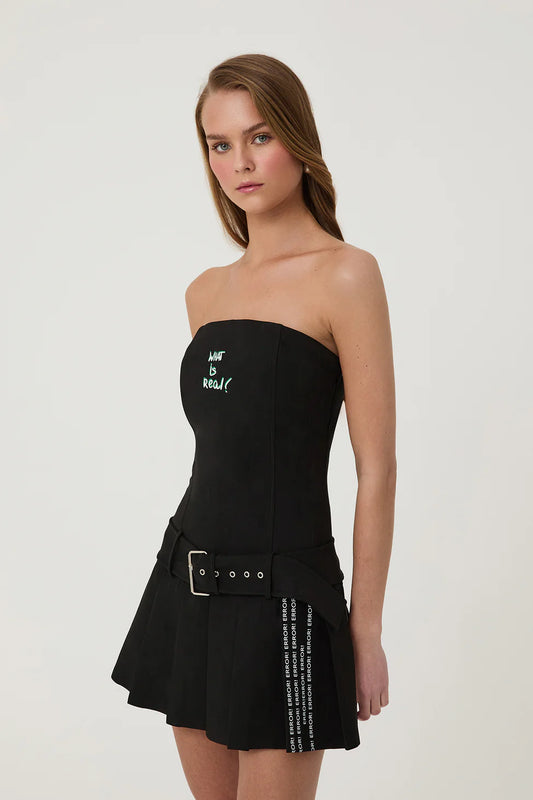 Strapless Mini Dress with Belt Accessory Black