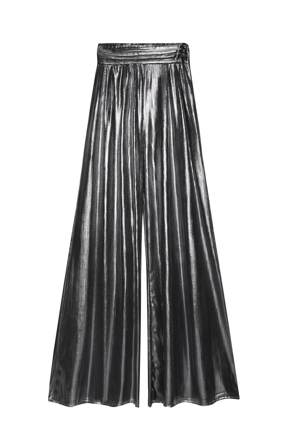 Shiny Metallic Wide Leg Pants Silver