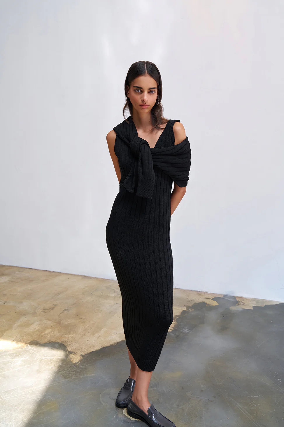 Strap Dress Bolero Knit Set Black