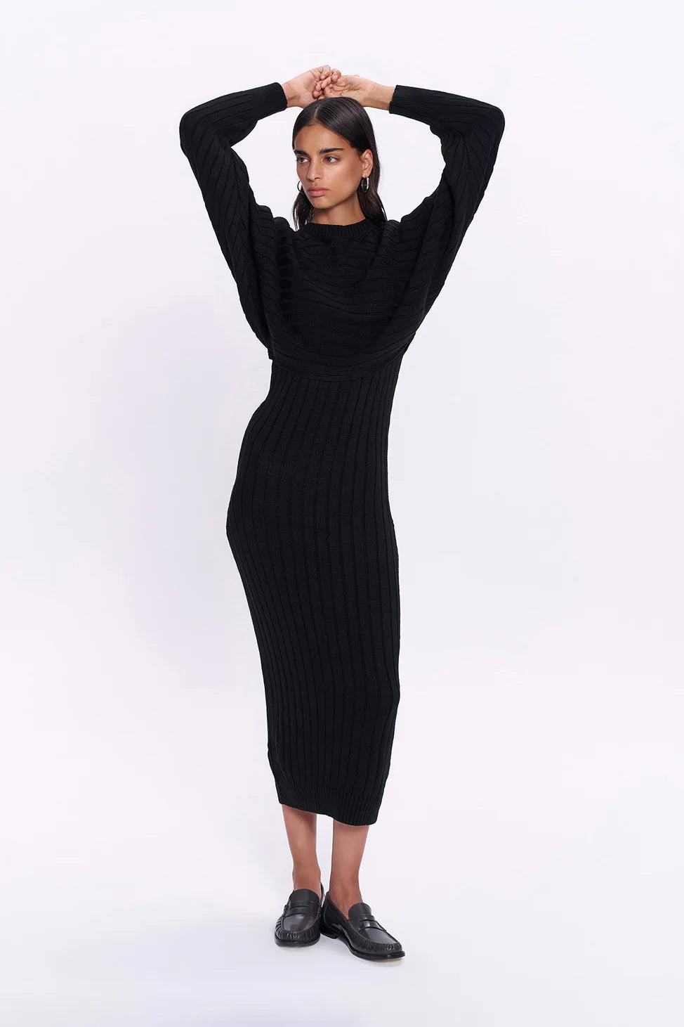 Strap Dress Bolero Knit Set Black