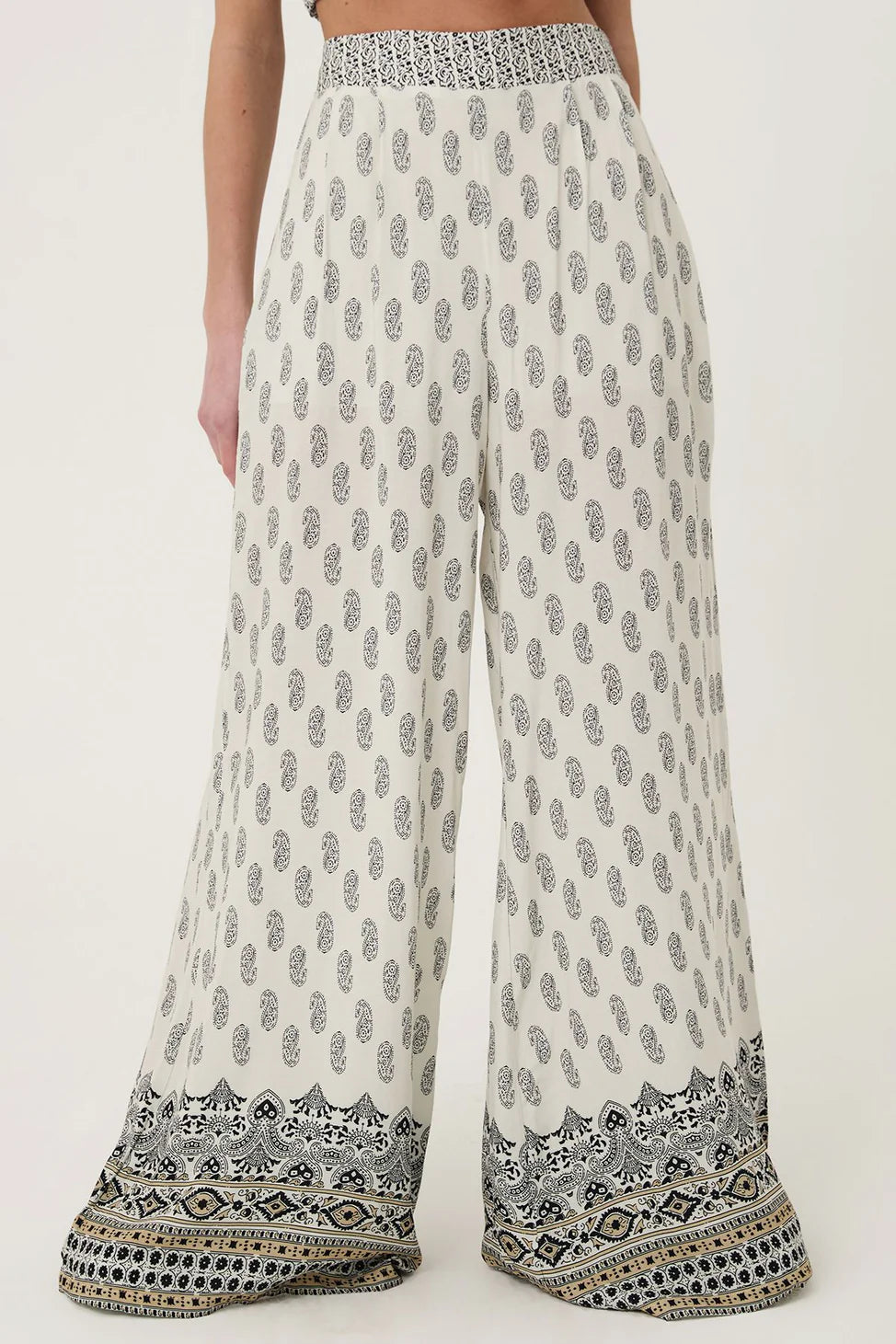 Wide Leg Patterned Trousers Natural