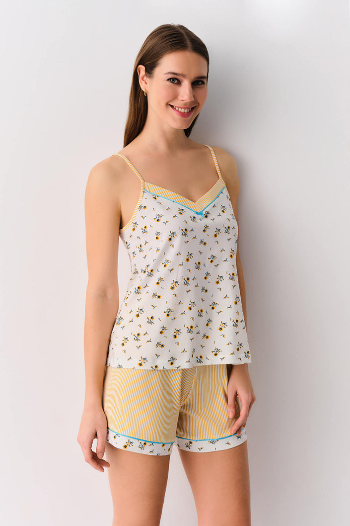 Yellow Striped Cinzia Shorts Pajama Set