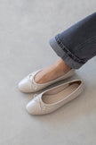 Galo Women's Bow Detail Crinkle Leather Ballerina - Beige