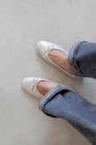 Galo Women's Bow Detail Crinkle Leather Ballerina - Beige