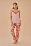 Rose Patterned Garnet Trouser Set