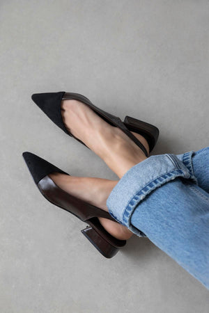 Ronan Women's High-Heeled Crinkle Leather Shoes- Brown