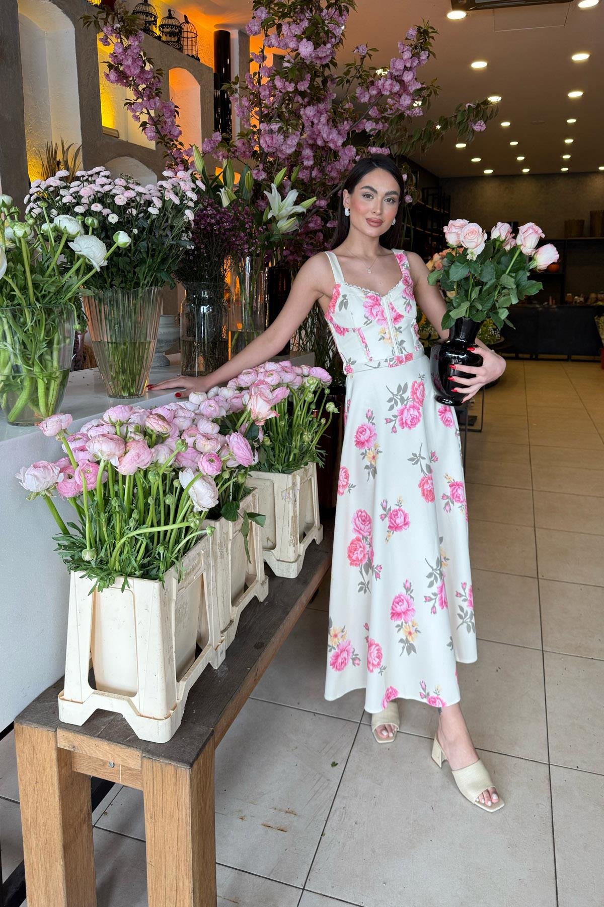 Yellow Floral Strappy Vintage Dress