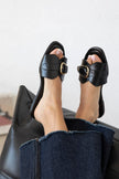 DORTE BLACK LEATHER WOMEN’S CASUAL FLAT SLIPPERS