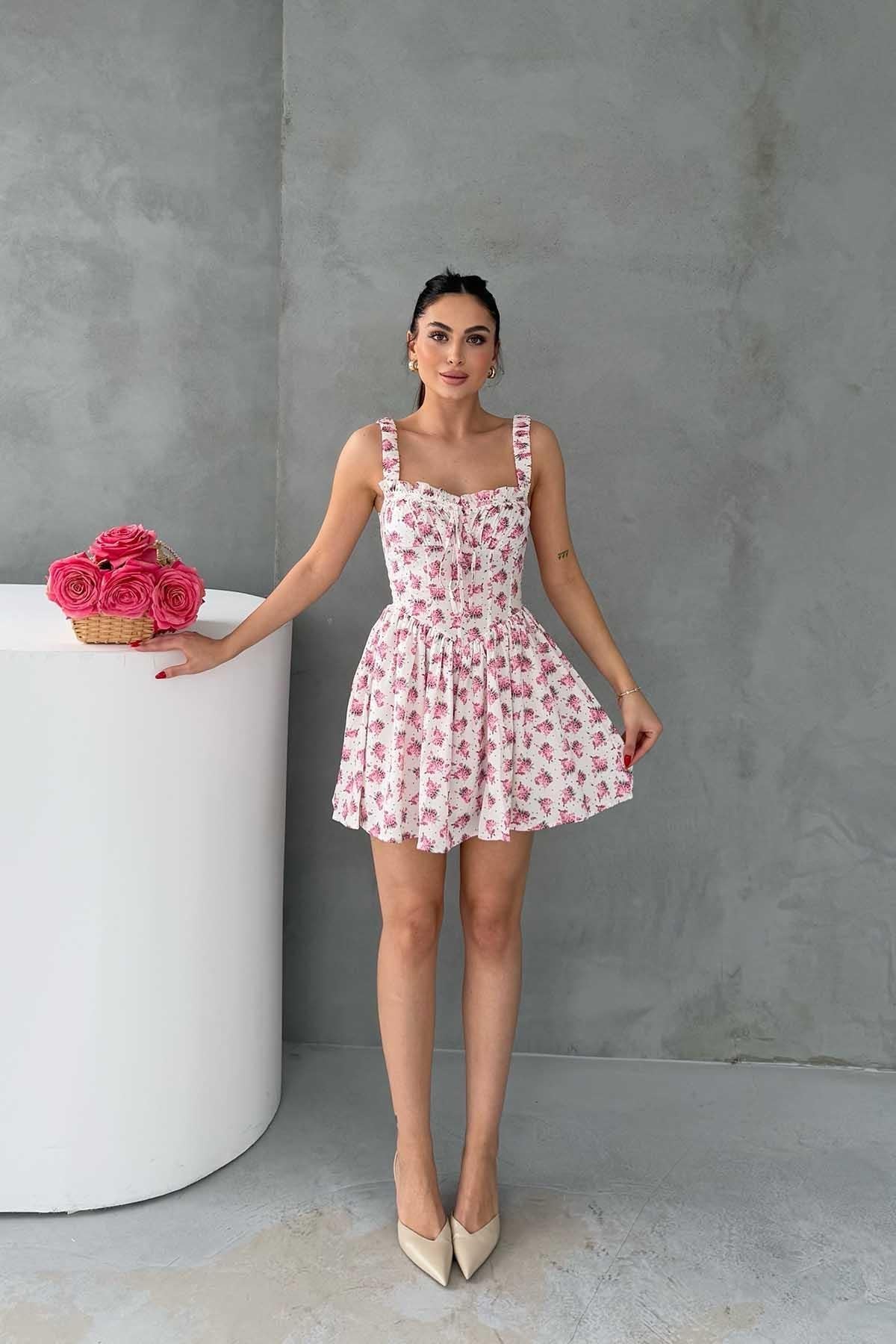 Pink Floral Strap Dress