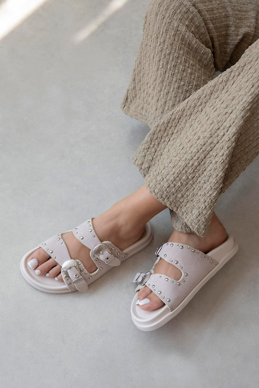 Gavi Beige Drop Detail Casual Comfort Suede Slippers