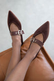 Bruno Women's Belt Detail Velvet Ballerina - Brown