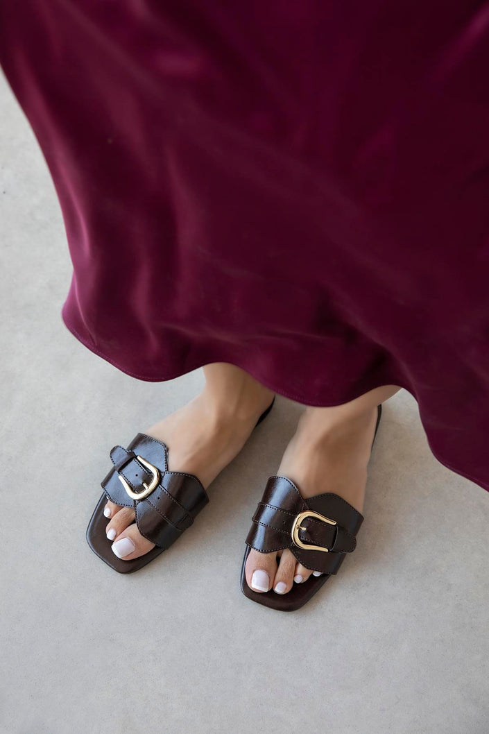 Pablo Women's Casual Leather Slippers - Brown