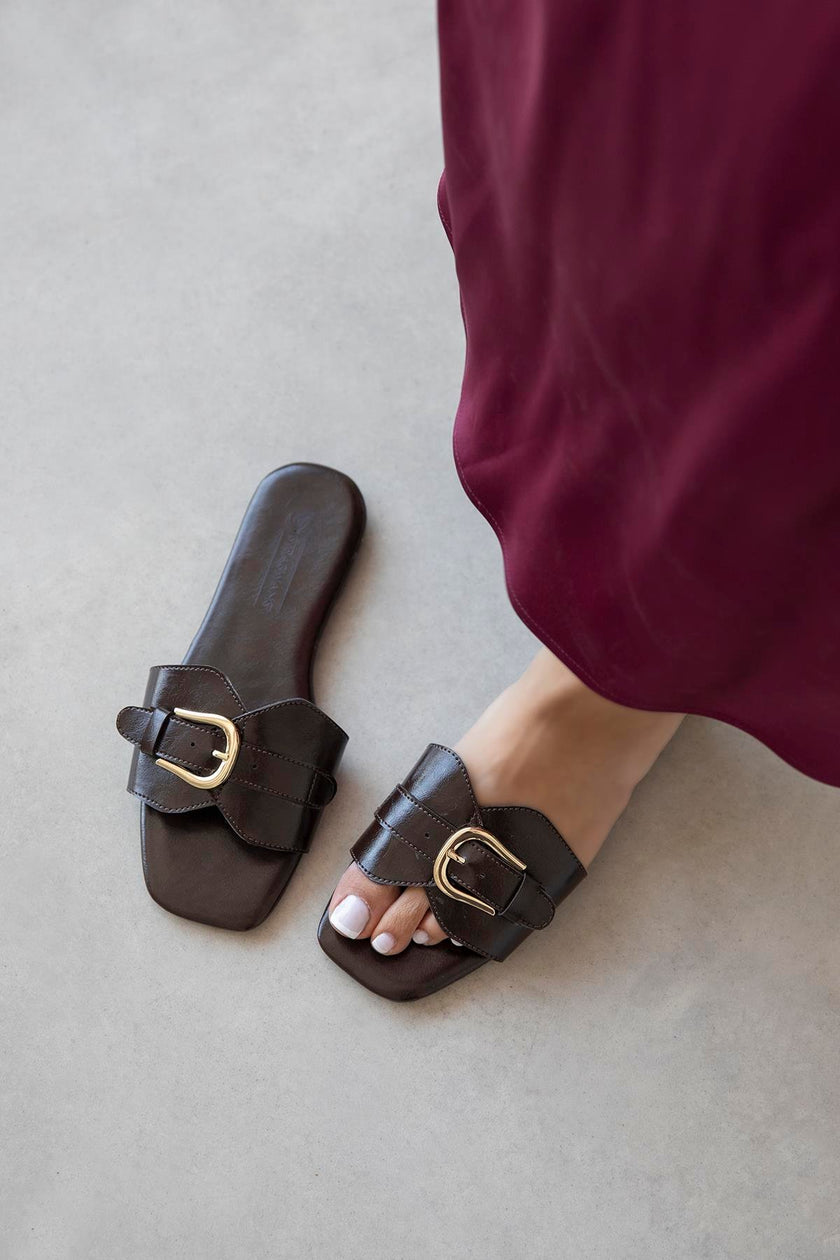 Pablo Women's Casual Leather Slippers - Brown