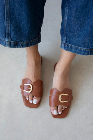 Pablo Women's Casual Leather Slippers - Tan