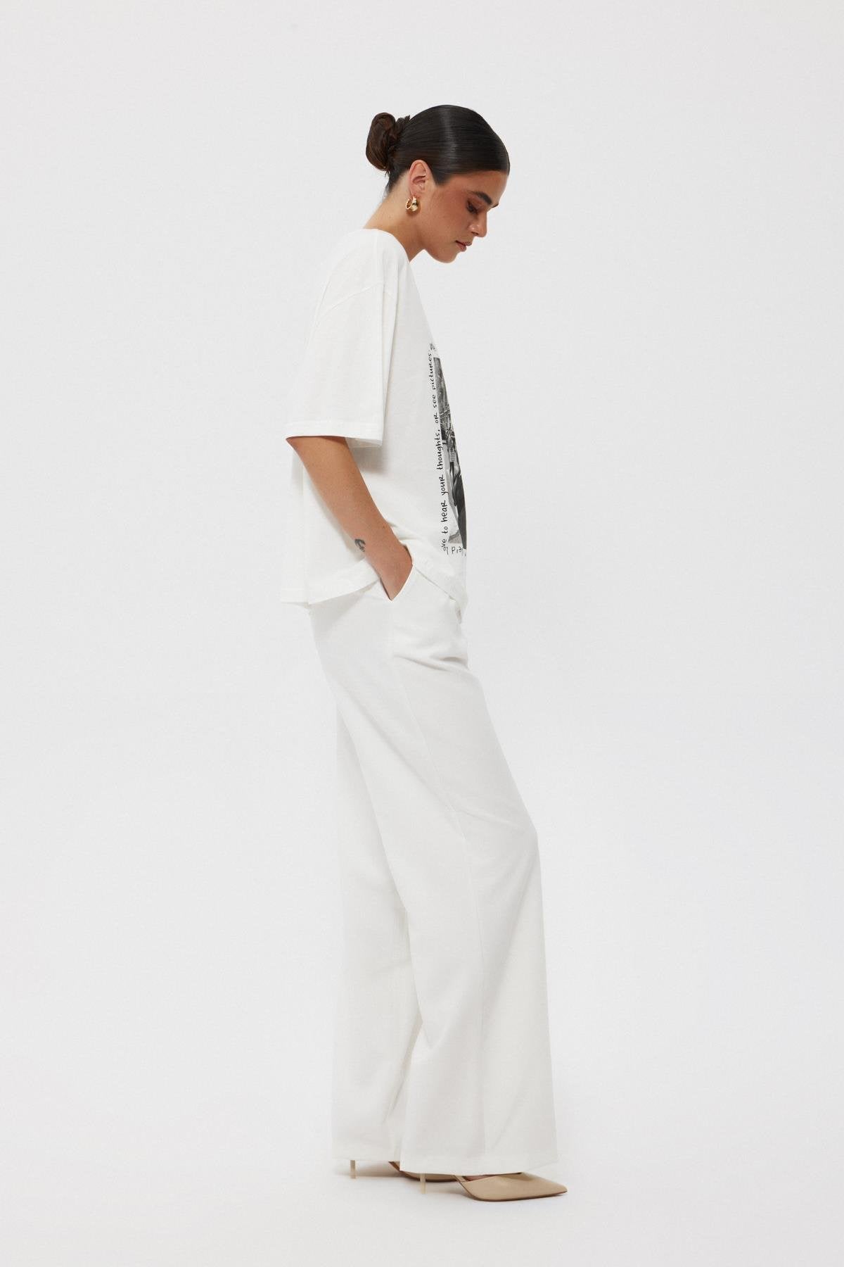 White Back Pocket Detailed Palazzo Trousers