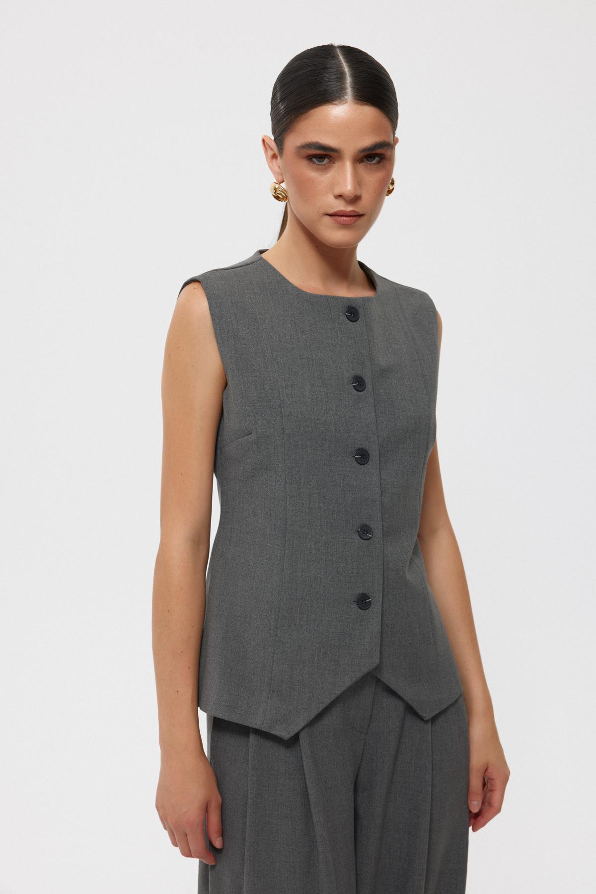 Grey Premium Front Stitch Detailed Vest