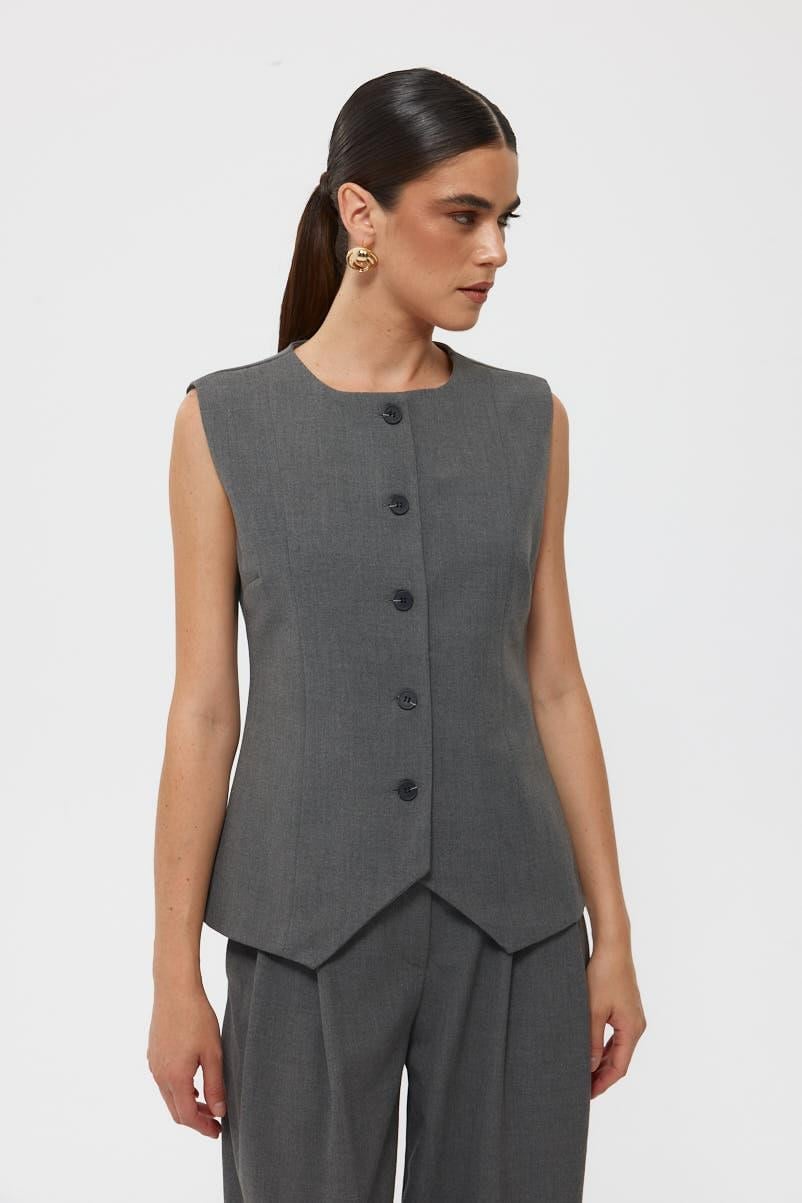 Grey Premium Front Stitch Detailed Vest