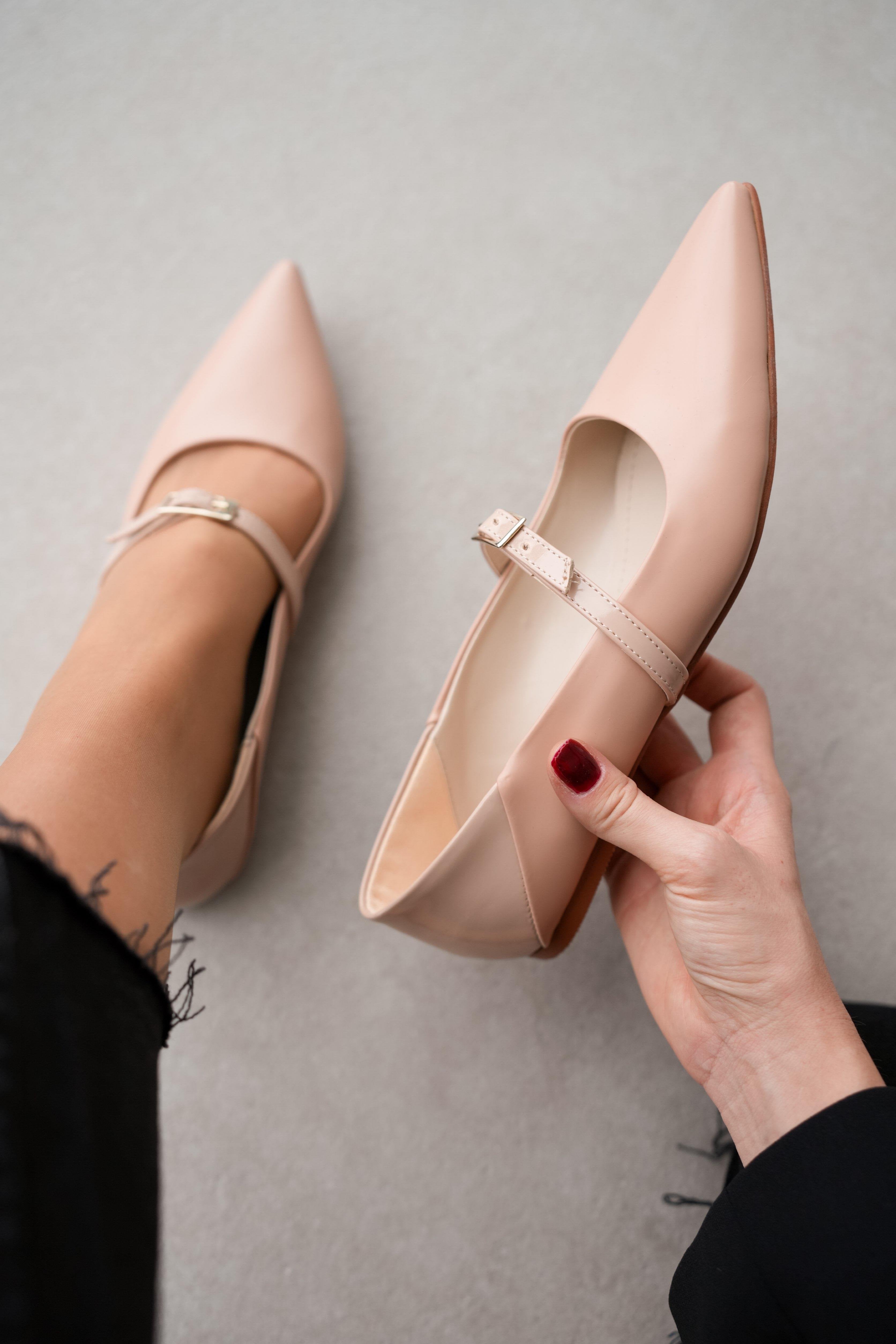 Sage Long and Pointed Toe Ankle-Tie Women's Ballerinas-BEIGE