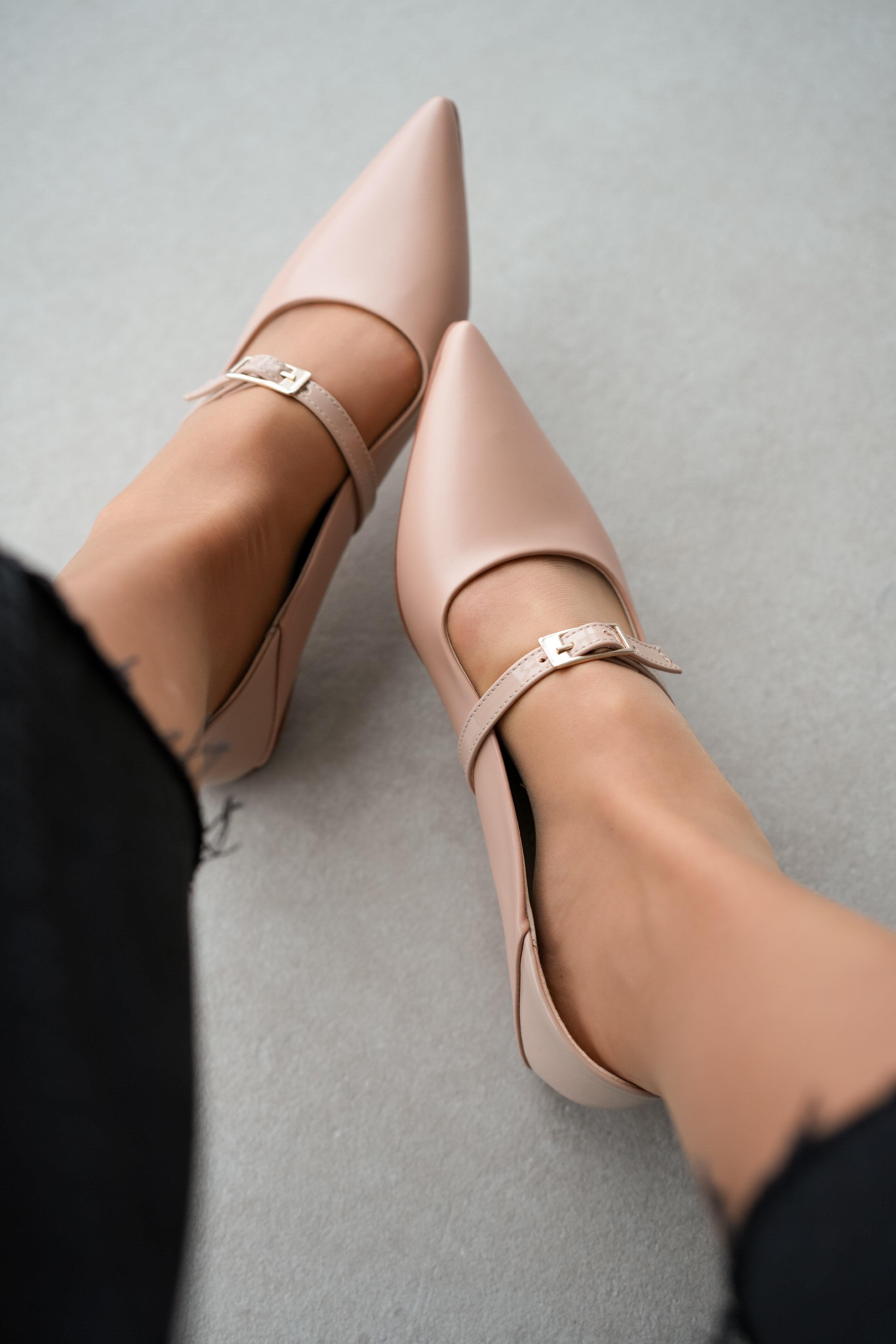 Sage Long and Pointed Toe Ankle-Tie Women's Ballerinas-BEIGE