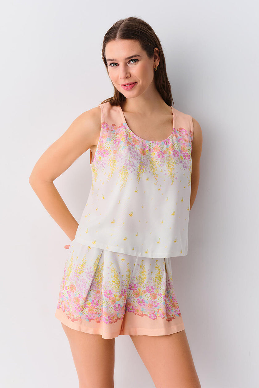 Patterned Sunset Shorts Pajama Set