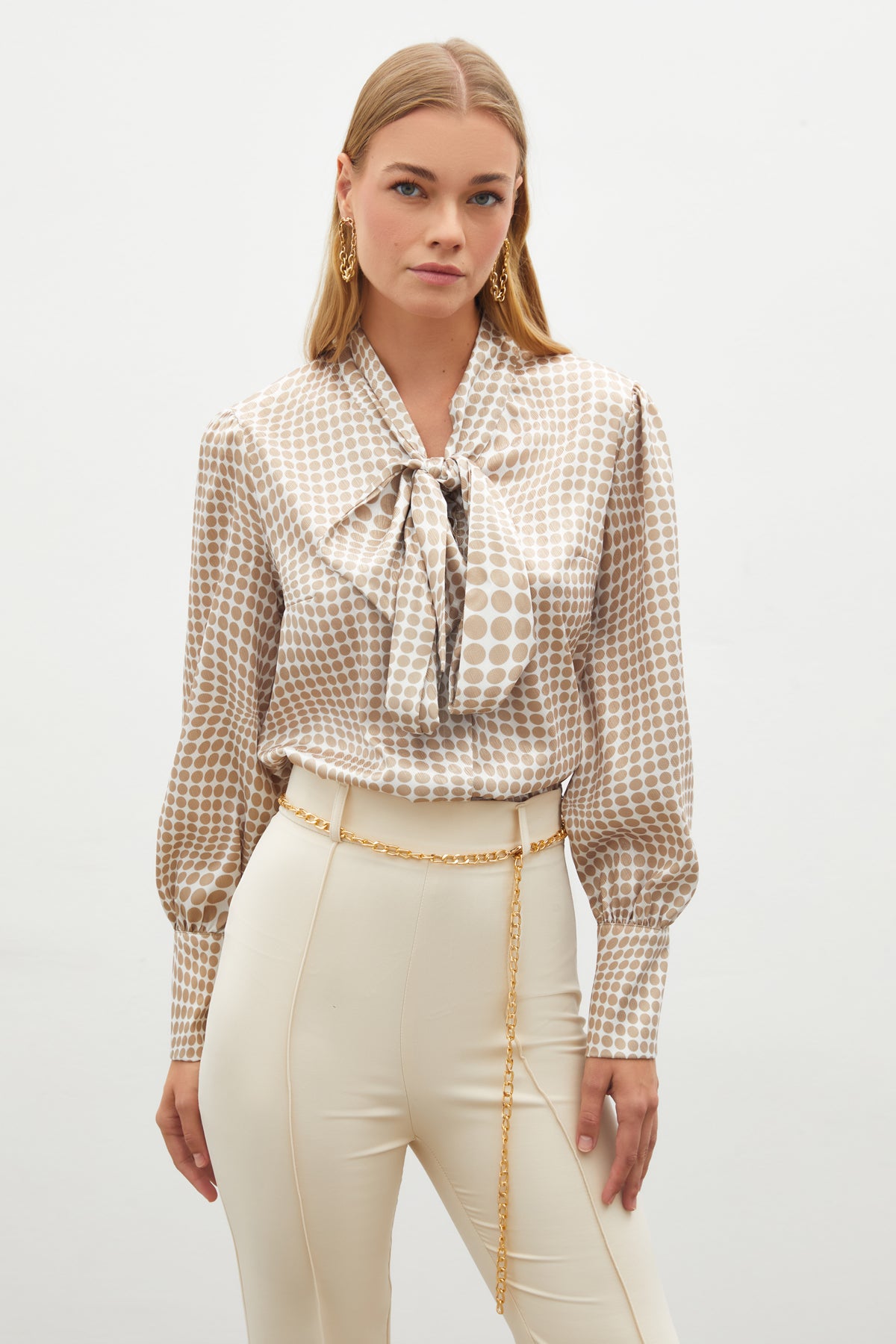 Scarf Patterned Shirt - BEIGE