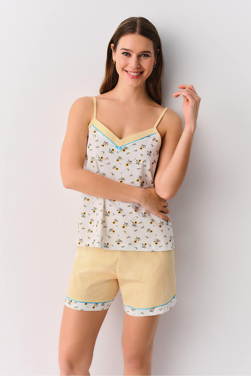 Yellow Striped Cinzia Shorts Pajama Set