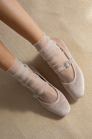 Berny Women's Belt Detail Velvet Ballerina Mink