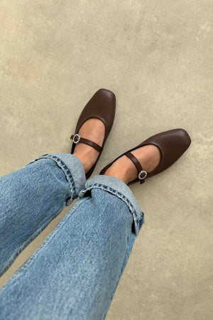 Berny Women's Belt Detail Leather Ballerina - Brown