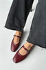 Berny Women's Belt Detail Leather Ballerina Flats - Burgundy