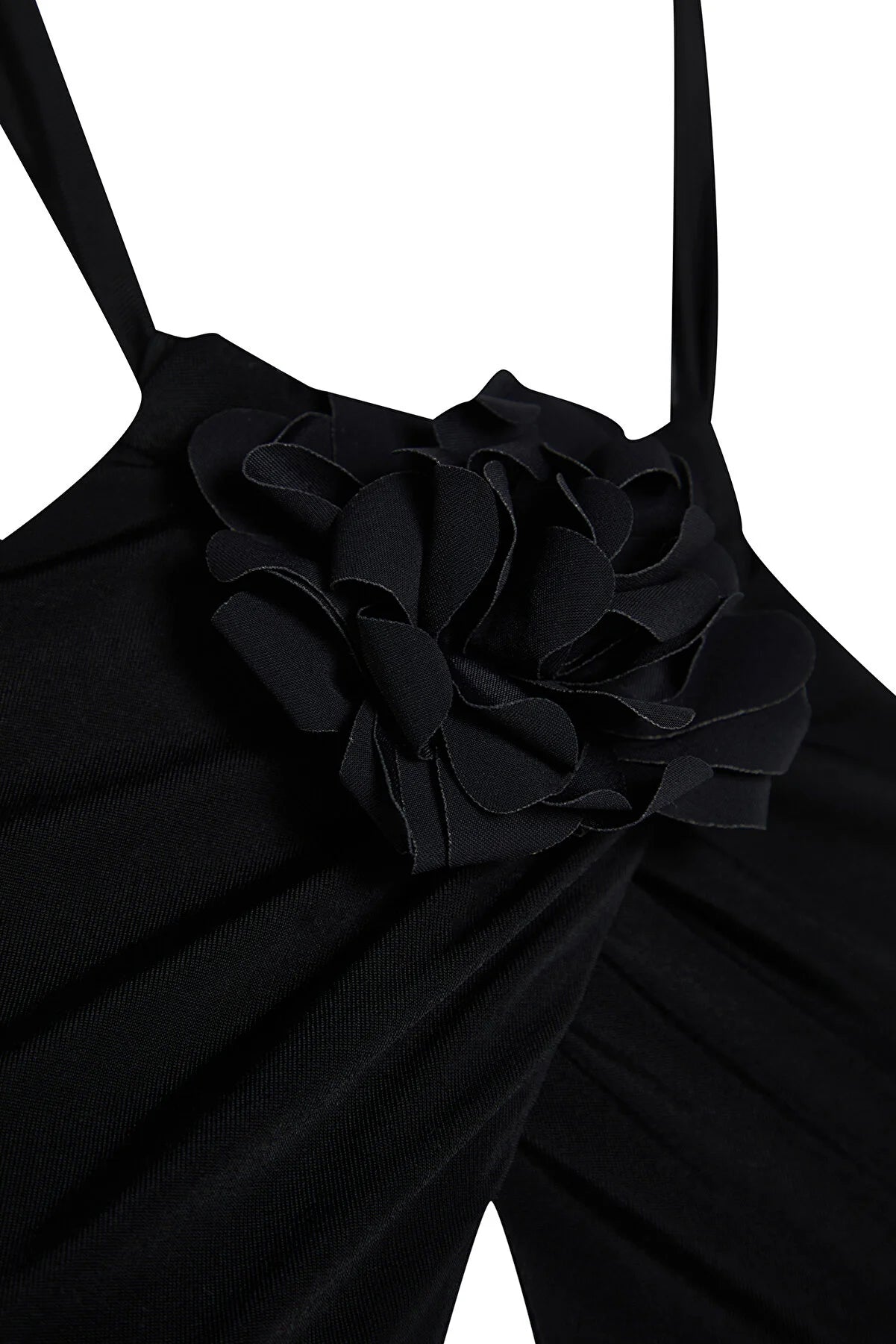 Black Halter Neck Floral Appliqued Regular Swimsuit