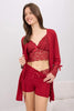 Red 4-Piece Lace & Ribbon Detail Knit Pajama Set