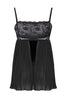Black Lace and Pleated Cut-Out Uncovered Rope Suspender Pantyhose Babydoll/Fantasy Nightgown
