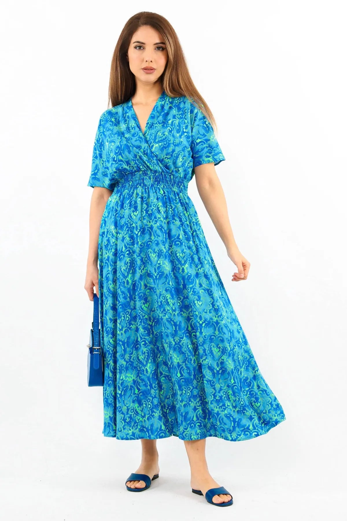 Aren Blue Turquoise Midi Length Viscose Dress