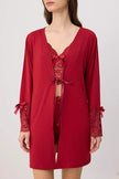 Red 4-Piece Lace & Ribbon Detail Knit Pajama Set