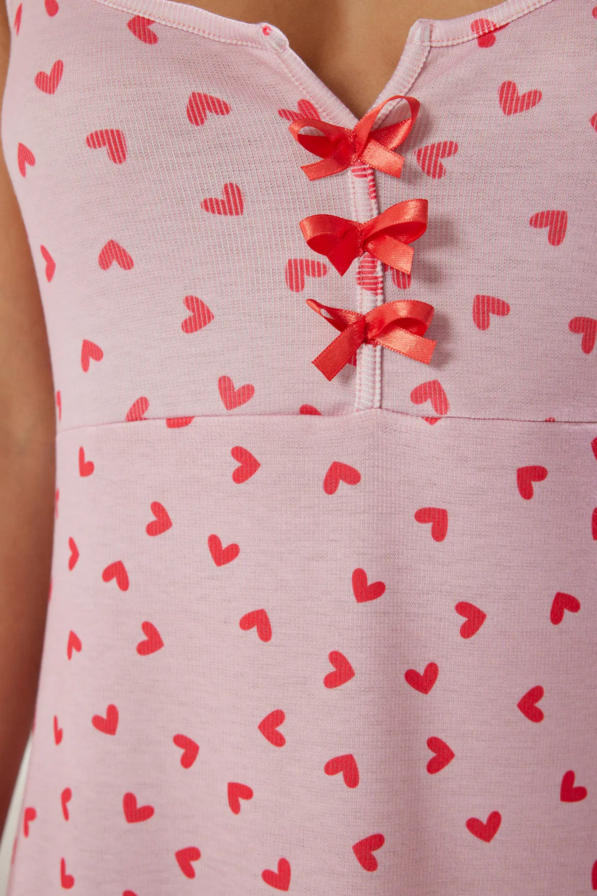 Pink-Multicolored Heart Ribbon/Bow Knitted Nightgown
