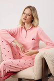 Pink Cherry Zippered Soft Winter Waffle Knit Pajama Set