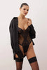 Black Lace Fitted Plain Uncovered Bodysuit
