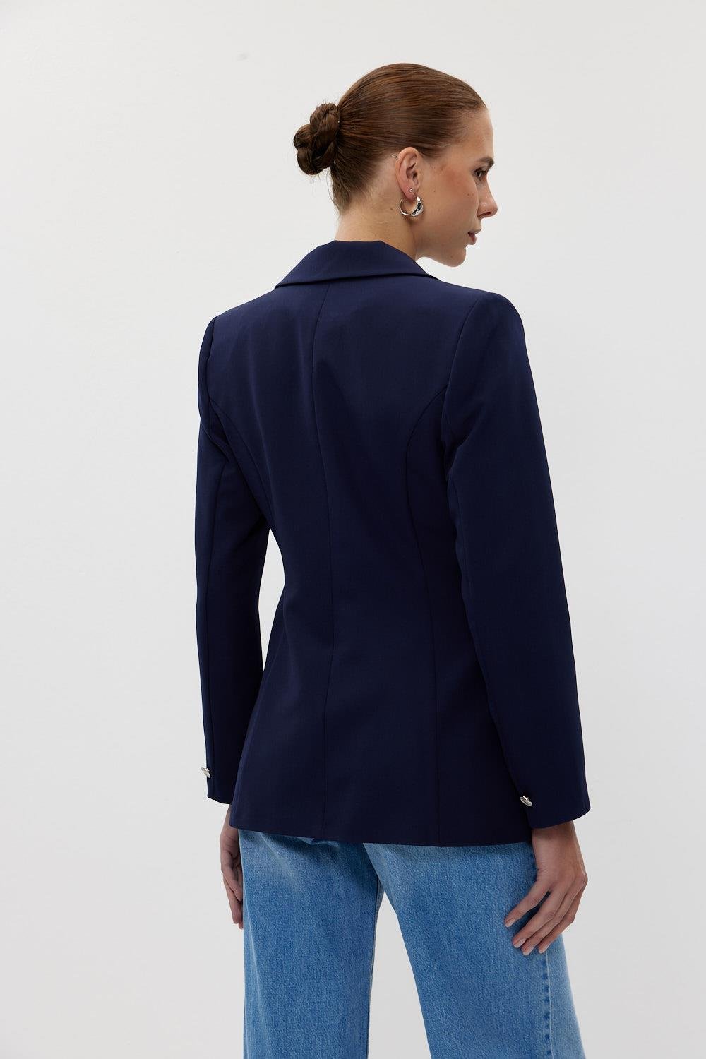 Double Breasted Blazer Navy Blue Women's Jacket