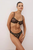 Black Lace Unlined Lingerie Set with Accessory Detail