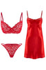 Red 3-Pack Dowry Set Satin Woven Nightgown