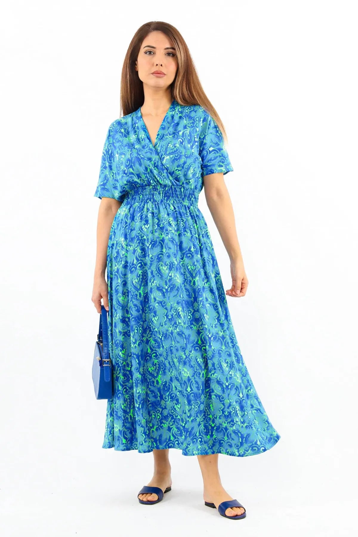 Aren Blue Turquoise Midi Length Viscose Dress