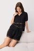 Black More Sustainable Fade-Resistant Lace Detail Viscose Woven Pajama Set