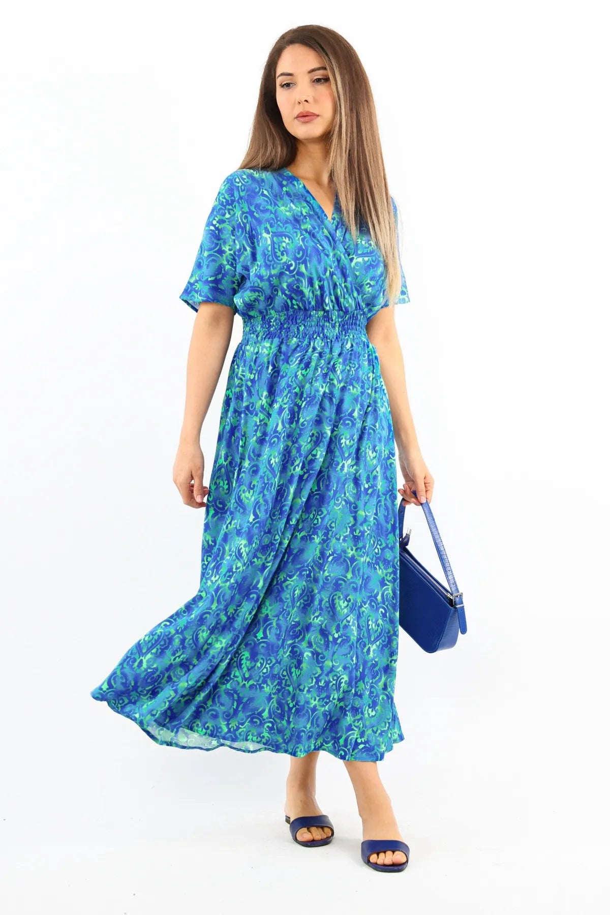 Aren Blue Turquoise Midi Length Viscose Dress