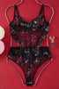 Black Lace Embroidered Floral Uncovered Snap Knit Bodysuit
