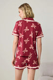 Burgundy 3-Piece 100% Cotton Ribbon Detail Knitted Pajama Set