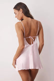 Pink Tulle/Mesh and Back Detailed Coverless Strap Satin Babydoll/Fantasy Nightgown