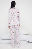 Teen Lilac-Multicolored 100% Cotton Fun Heart Patterned Piping Knit Pajama Set